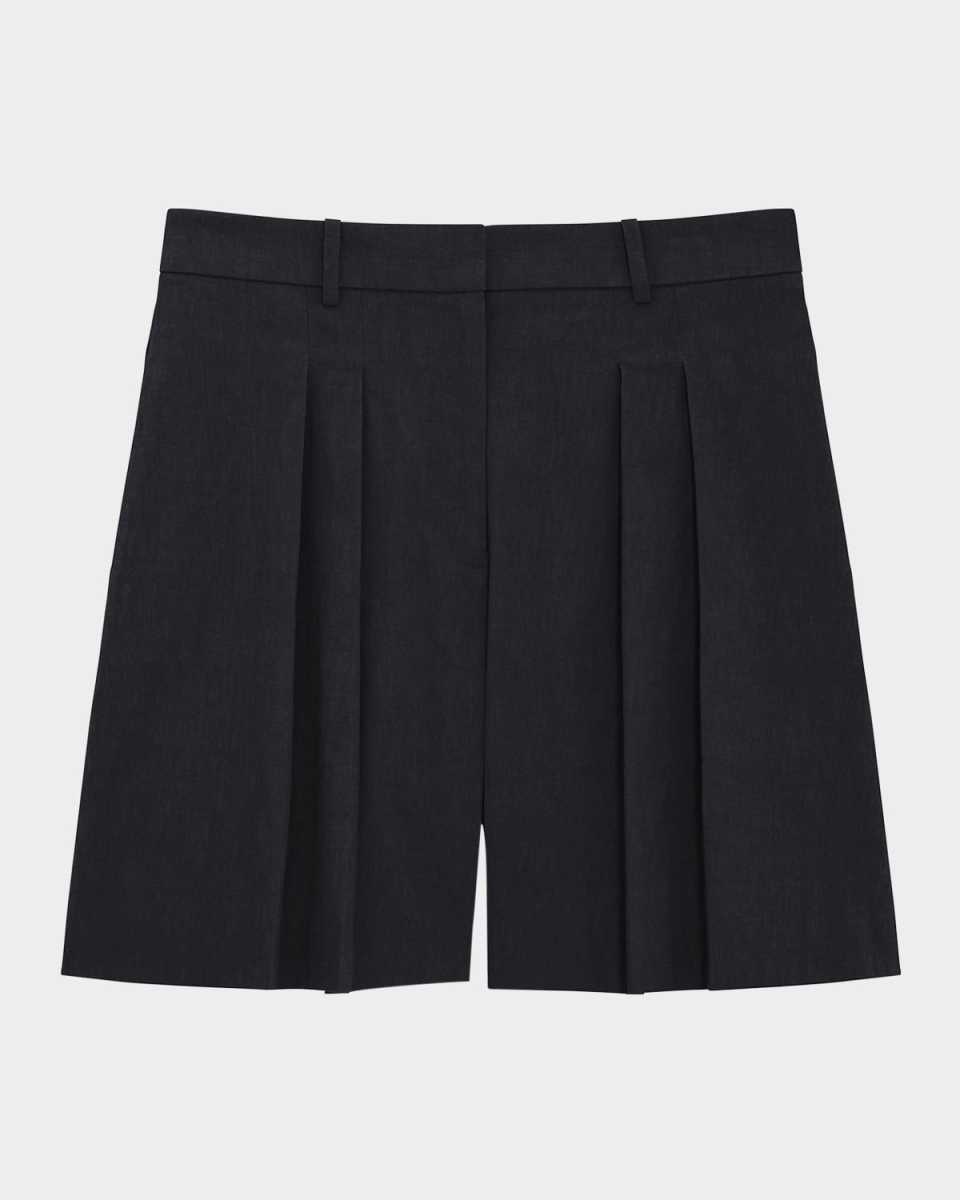 Pleated Crunch Linen Shorts